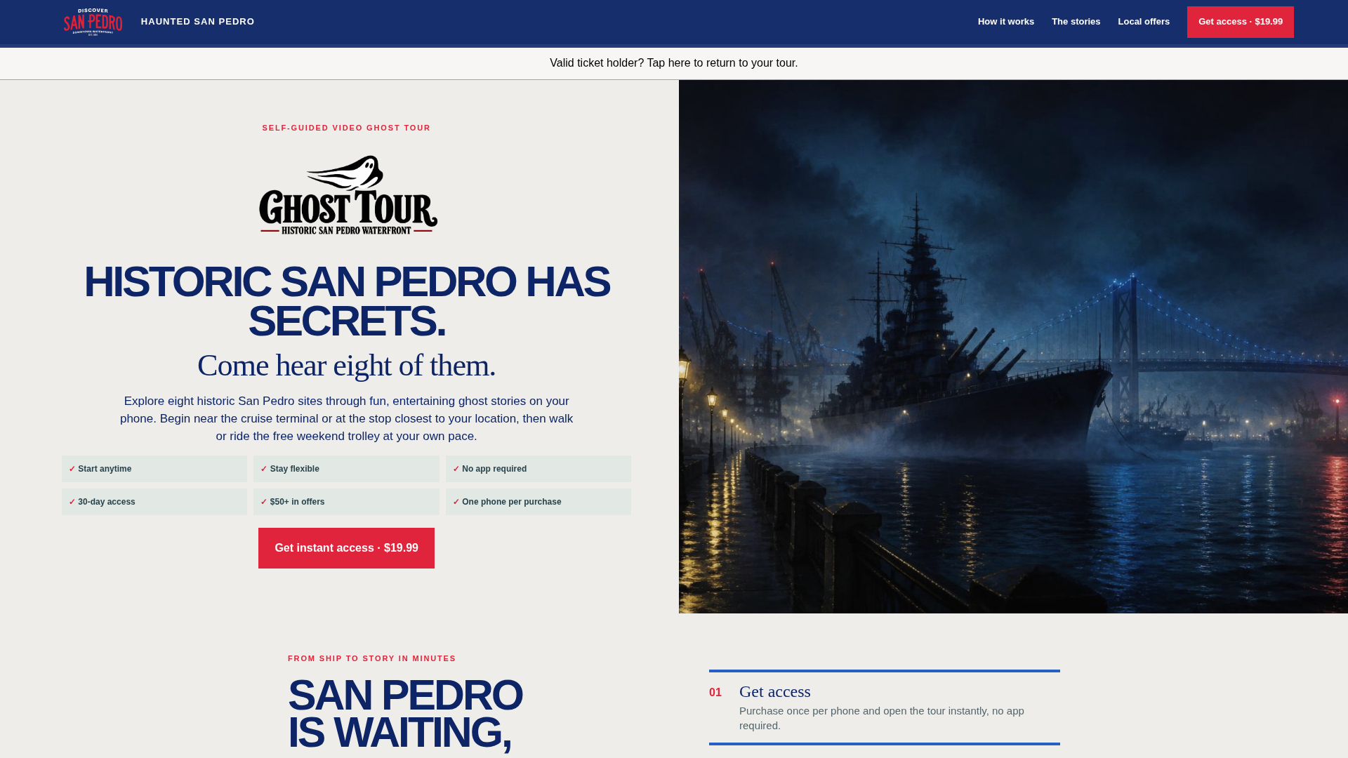Haunted San Pedro website with the waterfront ghost tour